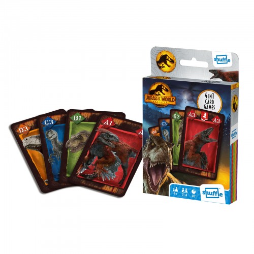 Set jocuri cu carti 4 in 1, Jurassic World, pentru 2-4 jucatori de peste 4 ani